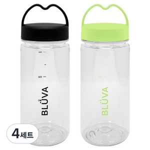 블루바 눈금표시 트라이탄 하트캡 쉐이커 보틀 2종 세트, 블랙 + 그린, 350ml, 4세트