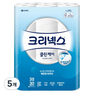 크리넥스 3겹 천연펄프 클린케어 아쿠아프레시 화장지, 30m, 30개입, 5개