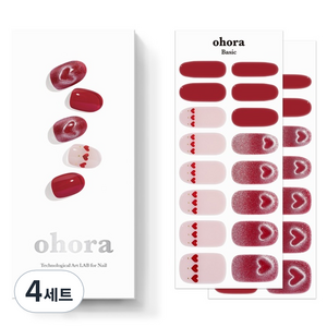 오호라 N 하트 팝 젤스트립 네일 basic 16p + point 14p + nail file + wood stick + prep pad 2p 세트, 4세트, 레드