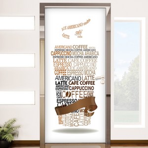꾸밈 현관문 시트지, 커피 타이포 그라피, 100 x 210 cm