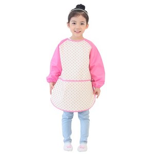 플리에 여아용 긴소매 앞치마, 크림 + 핑크하트