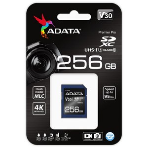 에이데이타 SD 카드 V30 UHS-I U3 MLC + 어댑터, 256GB, 1개