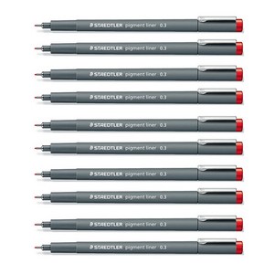 스테들러 피그먼트 라이너 308 칼라펜 0.3mm, 레드, 10개