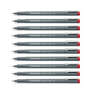 스테들러 피그먼트 라이너 308 칼라펜 0.5mm, 레드, 10개