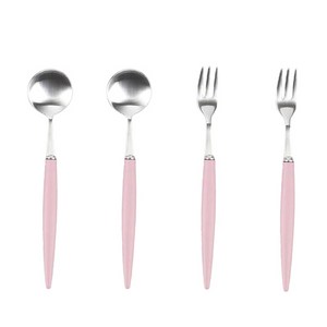 백산 보겐 몽블랑 에펠 샤틴 티스푼 포크 2인 세트 핑크, 1세트, 티스푼 2p + 티포크 2p