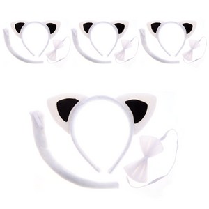 파티공구 고양이 머리띠 파티용품 3종 세트, 화이트, 4개