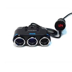 카테크 USB 2포트 볼트게이지 차량용 시거잭 3구 소캣, 1개