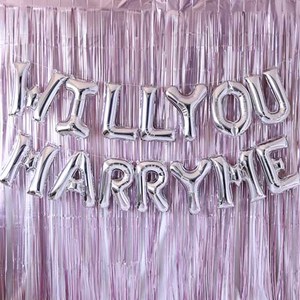 WILL YOU MARRY ME 은박풍선 커튼 세트, 실버, 1세트
