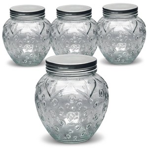 미르코리아 엠글라스 딸기 1000 유리 잼병, 1000ml, 4개