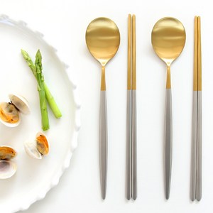 클로델 골든 리프 수저 세트 골드, 2세트, 숟가락 + 젓가락