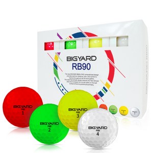 빅야드 고반발 크리스탈 골프공 2피스 4종 세트 RB90, 화이트, 레드, 그린, 옐로우, 12개입, 1세트