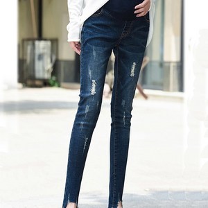 스키니한 자수 슬림 임산부 찢청바지