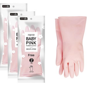 명진 러블리한 짧은손목 고무장갑 2켤레 세트, 베이비핑크, FREE(one size), 3세트