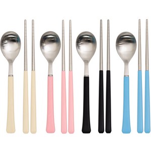 라온누리 아동용 블루밍 컬러 수저세트, IVORY + BLACK + SOFT PINK + SKY BLUE, 숟가락 4p + 젓가락 4쌍, 1세트