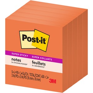포스트잇 강한점착용 노트 654-5 90매 5패드, 네온오렌지, 450매, 1개