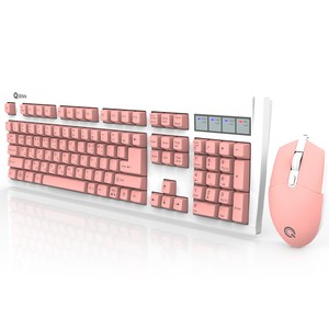 큐센 유선 키보드 마우스 세트, 일반형, KM3500 Plus, 핑크