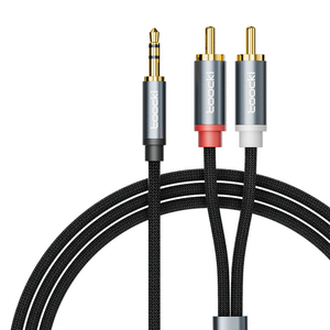투키 스테레오 3.5mm AUX to 2RCA 오디오 케이블 3m, TYPX4-MDC0G, 그레이, 1개