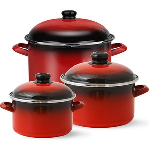 ELO 법랑 냄비 3종 세트, 레드, 곰솥 24cm + 깊은형 14cm + 깊은형 20cm, 1세트