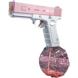 jemico GLOCK 자동펌프 드럼물총 + 대용량 탄창 세트, 핑크