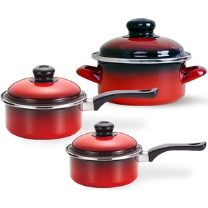 ELO 인덕션 쿡포트 법랑 냄비세트 3개, 레드, 편수 14cm + 편수 16cm + 낮은형 20cm, 1세트