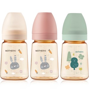 마더케이 베이직 PPSU 젖병 트리플 세트(무꼭지), 토끼크림 + 토끼블라썸 + 포레스트민트, 180ml, 1세트