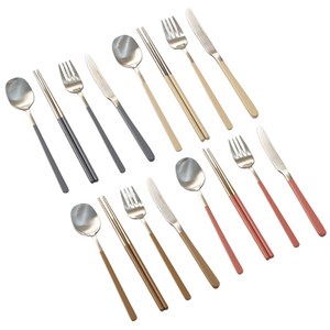 달팽이리빙 퀴진드마망 순수 커트러리 4종 x 4p 풀세트, 크림화이트 + 브라운 + 그레이 + 핑크, 숟가락 4p + 젓가락 4p + 포크 4p + 나이프 4p, 1개