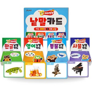 재미팡팡 낱말카드 200 4종 세트(한글 영어 동물 사물), 그린키즈