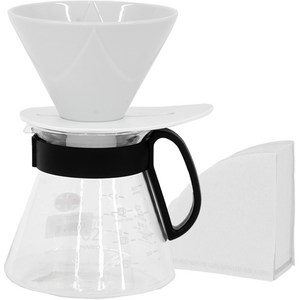 하리오 V60 세라믹 XVD 드립세트 3~4인, 커피서버 XVD-02B + 드리퍼 VDMU-CW + 여과지02-100W, 600ml, 1세트