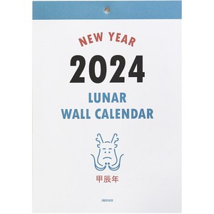 인디고 2024 루나 옛날 A4 음력 벽걸이 캘린더, 혼합색상, 1개
