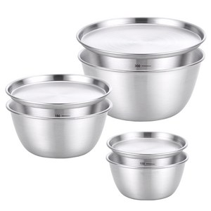 리본제이 뉴 미니 304 스텐 계량볼 200ml + 400ml + 600ml + 트레이 3종 세트, 혼합색상, 1세트, 200ml, 400ml, 600ml