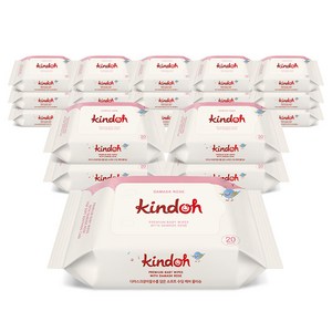 킨도 프리미엄 엠보 아기물티슈 레드 휴대용 55평량, 55g, 20매, 20세트