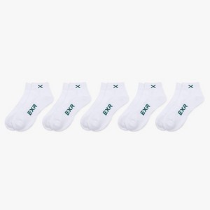 EXR 스포츠 쿠션 베이직 컬러로고 발목양말 5p, 화이트 + 그린