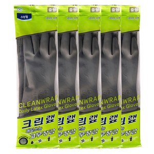 크린랩 매일쓰는 고무장갑, 그레이, 중(M), 5개 골드박스 특가