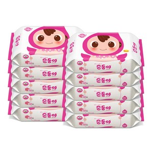 순둥이 베이직 유아물티슈 리필형, 55g, 80매, 10개