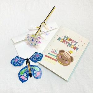 러블리팜 버터플라잉 + 전용봉투 + 생일 서프라이즈 음성카드 + 한송이 조화 홀로그램장미 세트, 홀로그램장미+생일, 랜덤발송(플라잉), 1세트