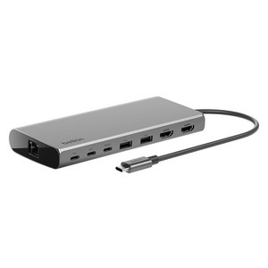 벨킨 Connect 범용 USB C 8 in 1 듀얼 디스플레이 코어 허브 INC015bt, 실버그레이, 1개