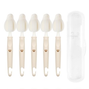 코코리에또 유아용 젖병 젖꼭지 세척솔 5p + 휴대용 케이스 세트, 1세트, 오트밀(세척솔)