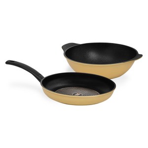 인터쿡 다이아 후라이팬 세트 2개, 후라이팬 28cm + 파티웍 28cm, 1세트, 노랑