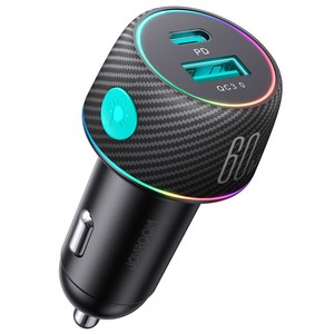 조이룸 60W A + C 양구 버튼 스위치 차량용 충전기, 블랙, JR-CCN01