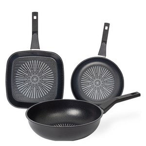 인터쿡 클래식 후라이팬 세트 3개, 블랙, 사각팬 27cm + 후라이팬 20cm + 궁중팬 28cm, 1세트