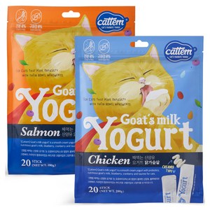 캣템 고양이 산양유 요거트 짜먹는 간식 닭가슴살 14g x 20p + 연어 14g x 20p 세트, 혼합맛 (닭가슴살/연어), 1세트