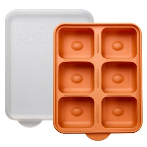 잼먹 국내 제조 실리콘 멀티큐브 이유식 보관용기 6구, 360ml, 오렌지, 1개