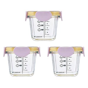 락앤락 리틀럽 디어 밀폐캡 정사각 이유식 용기, 260ml, 라벤더, 3개