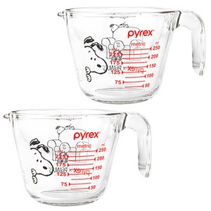 파이렉스 내열유리 스누피 계량컵 세트, 투명, 250ml, 2개