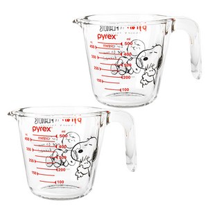 파이렉스 내열유리 스누피 계량컵, 혼합색상, 500ml, 2개