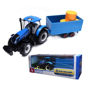 브라고 1:32 팜트렉터 뉴홀랜더 T7 315 HD with Hay Traler 농장 트랙터 중장비장난감, 블루, 1개