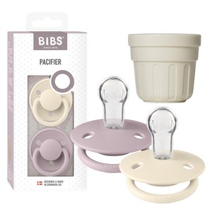 BIBS 디럭스 실리콘 노리개 젖꼭지 2p + 보호캡, ONE SIZE(36개월미만), 아이보리 + 더스키라일락, 1세트