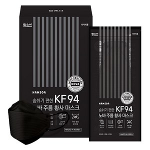 함소아 노바 주름 황사 마스크 대형 성인용 KF94, 50개입, 1개, 블랙