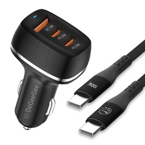 디지지 68W PD+QC 3포트 차량용 초고속 충전기, LZ-X76(C to C 케이블 1.2m), 블랙