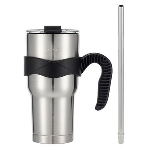 텀스 뉴메가 텀블러 + 손잡이 + 슬라이드 방수 뚜껑 + 스텐빨대, 실버, 900ml, 1개